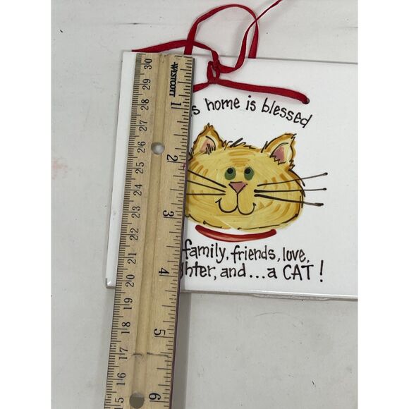 Vintage Cat Tile Blessed House Kitty Wall Plaque Ceramic Art 4"x4" Humor Trinket - Picture 5 of 5